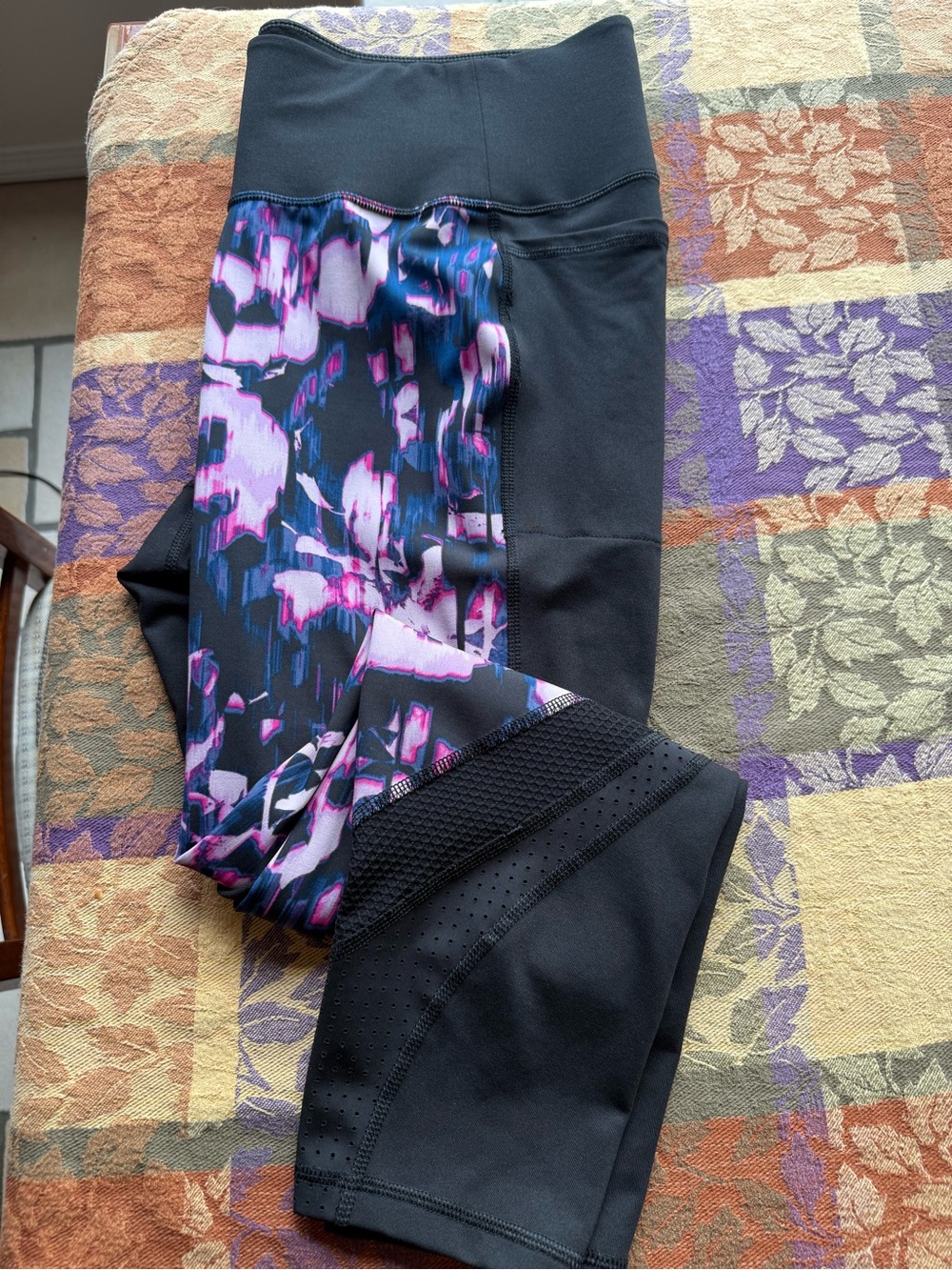 Livi Active Black Leggings with Pink & Purple Abstract Side Panel